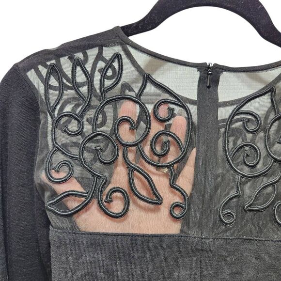 Vintage Andrea Jovine wool blouse black mesh yoke, ruched sleeves small - Picture 5 of 6